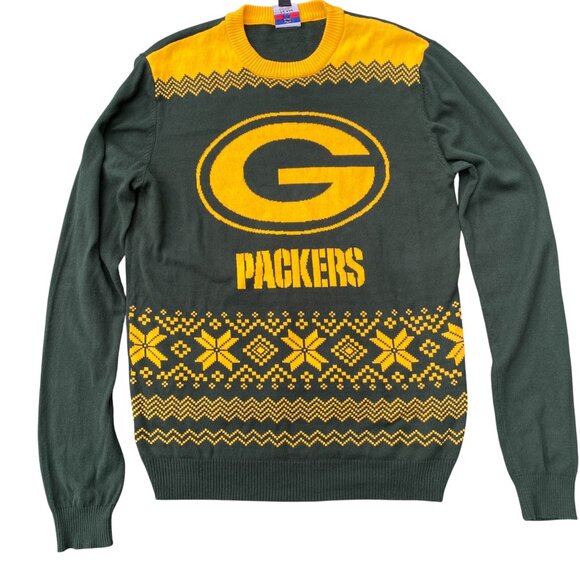 NFL Team Apparel Green Bay Packers Fair Isle Sweater Men Sz M Football Fandom - Picture 1 of 11